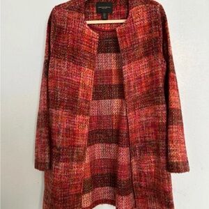 Christian Siriano Red Multi-Color Open Front Cardigan